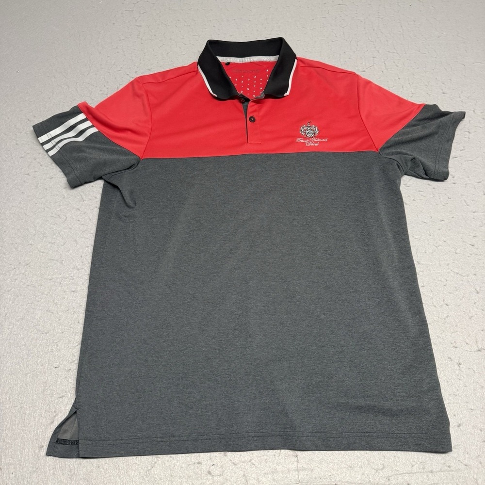 Adidas Polo Mens M Red Gray Short Sleeve Golf Shirt Trump National Doral